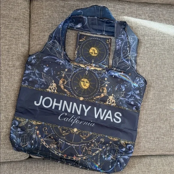 Johnny Was California Reusable Shopping Bag Tote Blue Gold Moon Packable New - Picture 4 of 12
